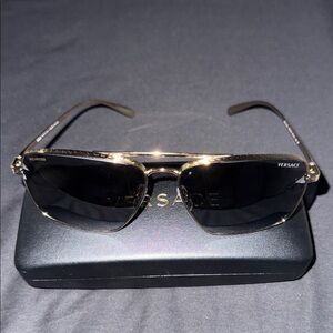 Versace Gold and Black Square Rim Sunglasses